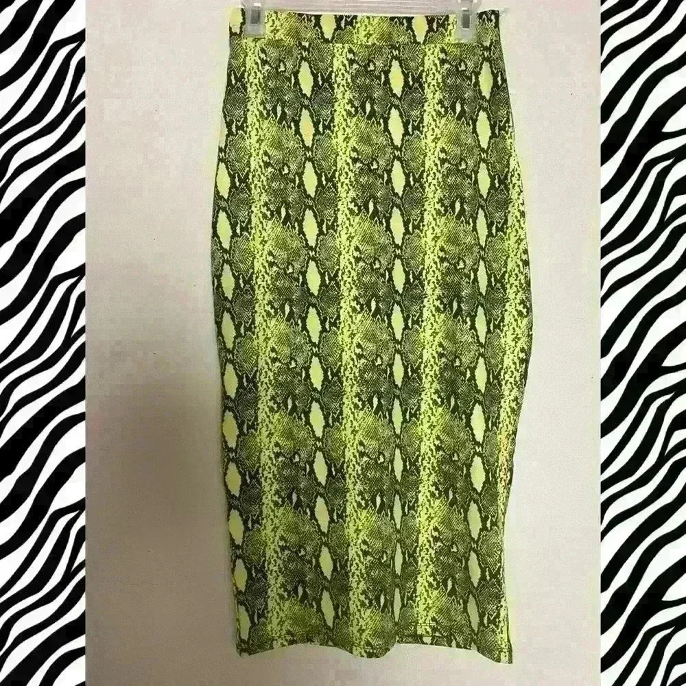 Lime Green Python Print Pencil Skirt